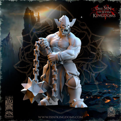 Black Orc Ball and Chain Warrior | The Beholder Miniatures | Compatible with D&D/AoS | Fantasy | Tabletop RPG