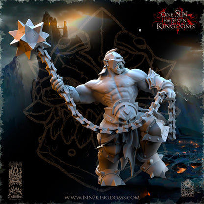 Black Orc Ball and Chain Warrior | The Beholder Miniatures | Compatible with D&D/AoS | Fantasy | Tabletop RPG