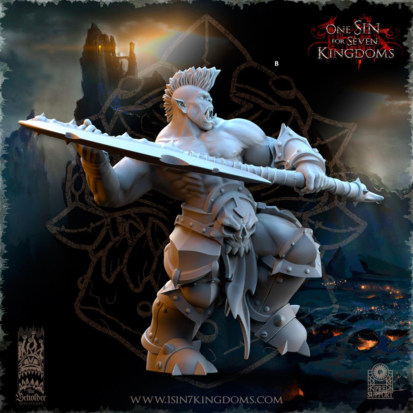Black Orc Warrior with Great Weapon | The Beholder Miniatures | Compatible with D&D/AoS | Fantasy | Tabletop RPG