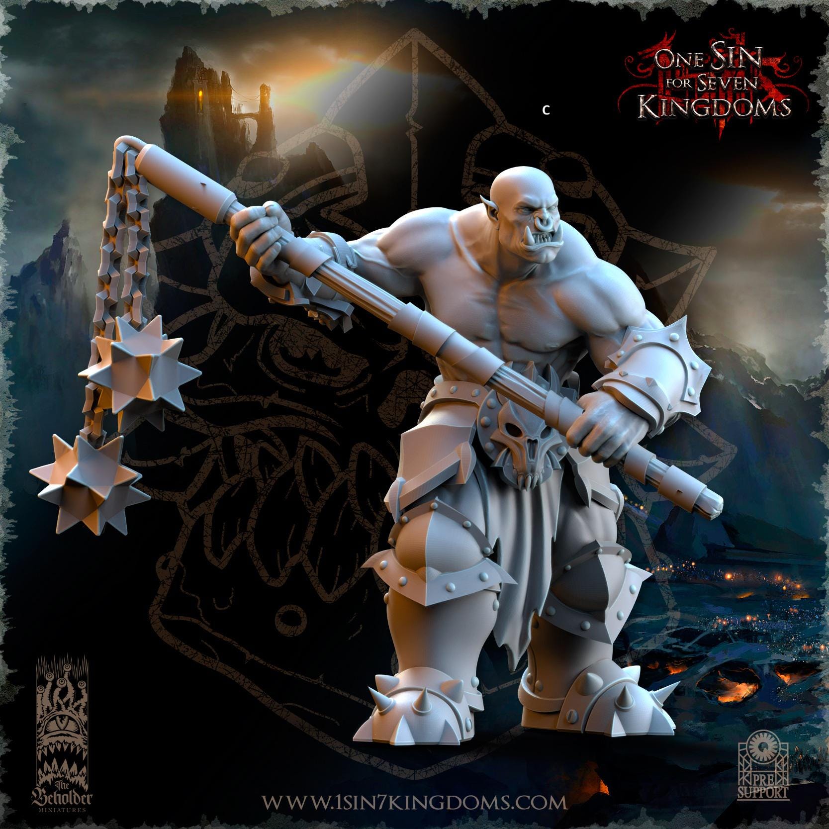 Black Orc Warrior with Great Weapon | The Beholder Miniatures | Compatible with D&D/AoS | Fantasy | Tabletop RPG
