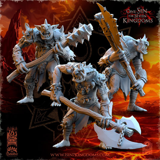 Realms of Mayhem Trolls with Great Weapon | The Beholder Miniatures | Compatible with D&D/AoS | Fantasy | Tabletop RPG