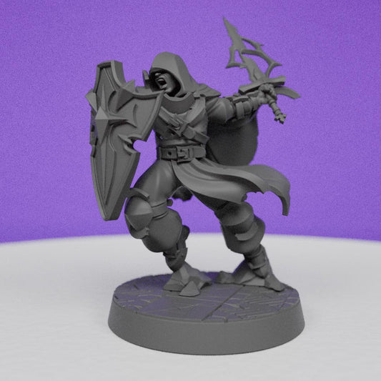 Human Paladin with Hood | CastnPlay Miniatures | Compatible with D&D/AoS | Fantasy | Tabletop RPG