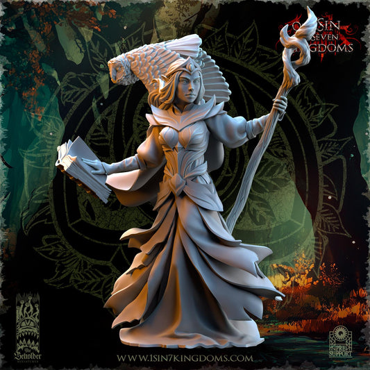 Elf Wizard Female Nuara Whisperer of Trees with Owl | The Beholder Miniatures | Compatible with D&D/AoS | Fantasy | Tabletop RPG