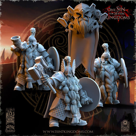 Dwarven Kingdoms Highborn Warriors Command Unit | The Beholder Miniatures | Compatible with D&D/AoS | Fantasy | Tabletop RPG