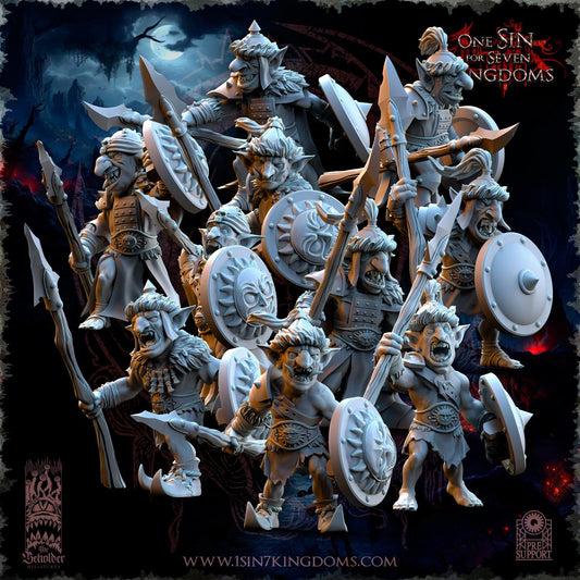 Black Horde Desert Goblin Unit with Spears and Shields | The Beholder Miniatures | Compatible with D&D/AoS | Fantasy | Tabletop RPG
