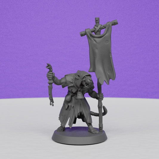 Ratfolk Banner Bearer | Galaad Miniatures | Compatible with D&D/AoS | Fantasy | Tabletop RPG