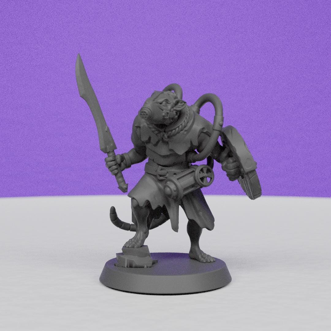 Ratfolk Toxic Fighter | Galaad Miniatures | Compatible with D&D/AoS | Fantasy | Tabletop RPG