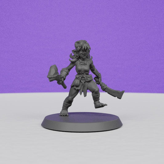 Female Goblin Fighter Duel wielding | Galaad Miniatures | Compatible with D&D/AoS | Fantasy | Tabletop RPG