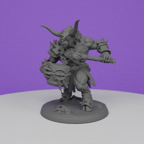 Beastmen Minoc Minotaur Musician Drummer | Artisan Guild Miniatures | Compatible with D&D/AoS | Fantasy | Tabletop RPG