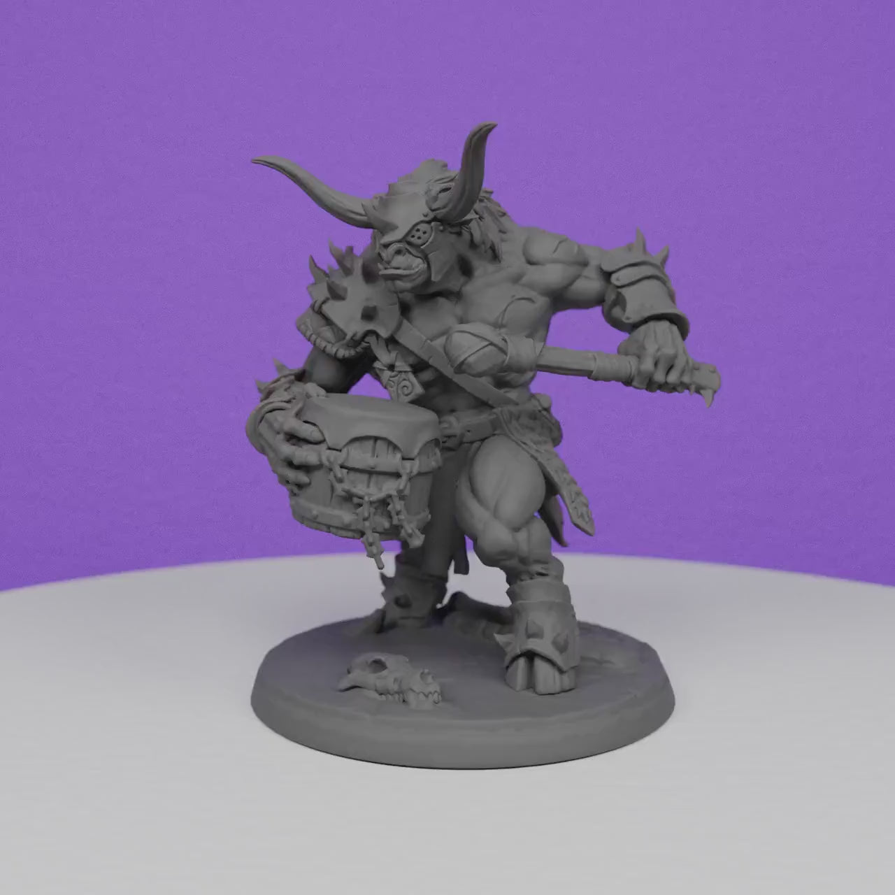 Beastmen Minoc Minotaur Musician Drummer | Artisan Guild Miniatures | Compatible with D&D/AoS | Fantasy | Tabletop RPG