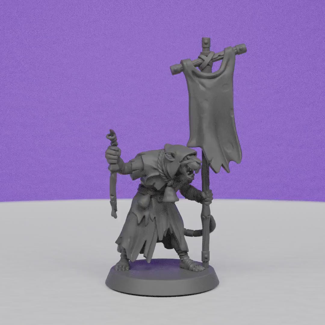 Ratfolk Banner Bearer | Galaad Miniatures | Compatible with D&D/AoS | Fantasy | Tabletop RPG