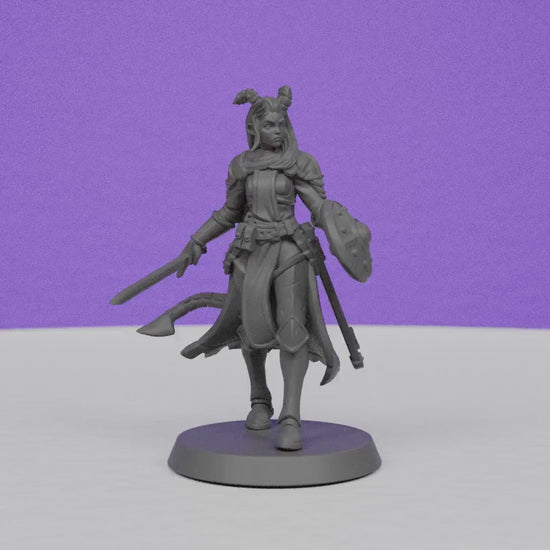 Female Tiefling Knight | Galaad Miniatures | Compatible with D&D/AoS | Fantasy | Tabletop RPG