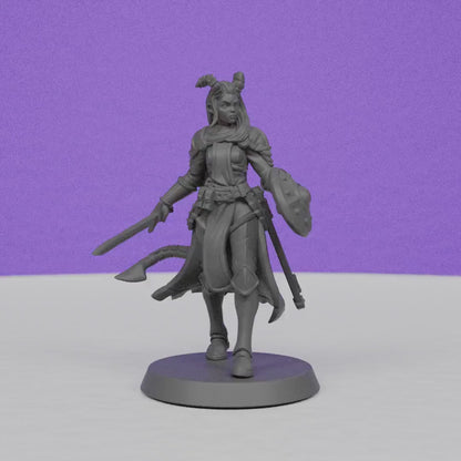 Female Tiefling Knight | Galaad Miniatures | Compatible with D&D/AoS | Fantasy | Tabletop RPG