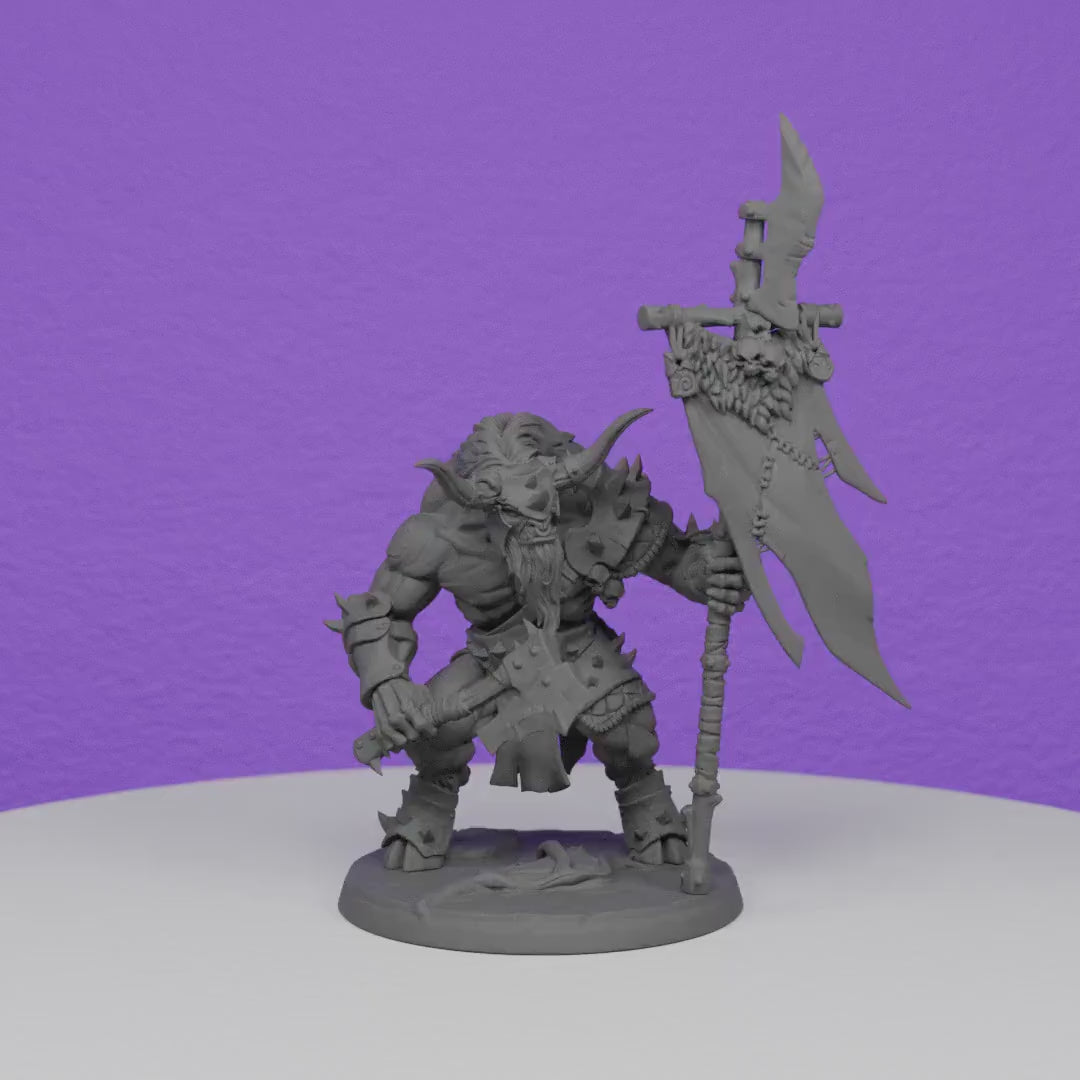 Beastmen Minoc Minotaur Standard Bearer | Artisan Guild Miniatures | Compatible with D&D/AoS | Fantasy | Tabletop RPG