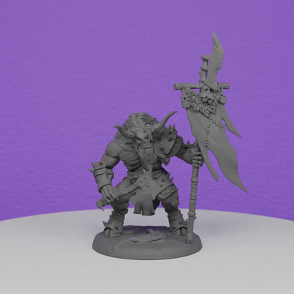 Beastmen Minoc Minotaur Standard Bearer | Artisan Guild Miniatures | Compatible with D&D/AoS | Fantasy | Tabletop RPG