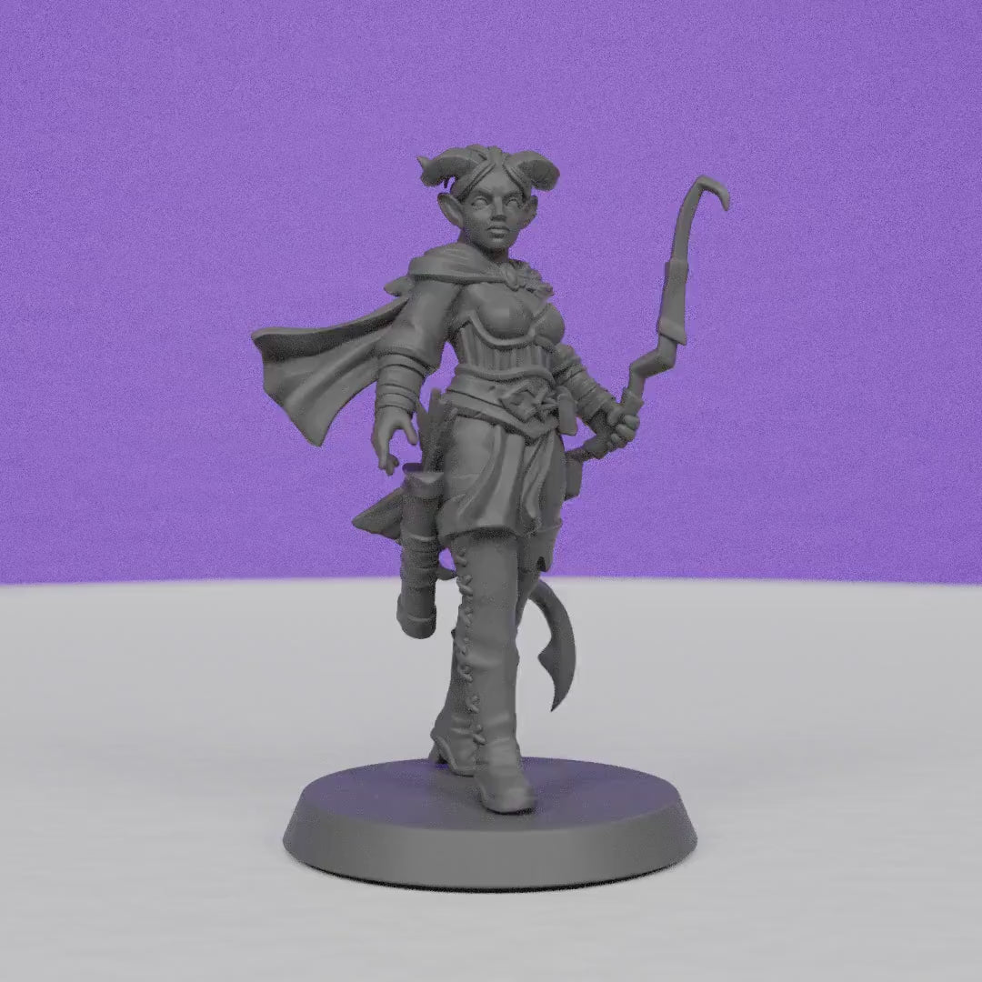Female Tiefling Archer | Galaad Miniatures | Compatible with D&D/AoS | Fantasy | Tabletop RPG